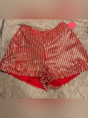 Buddy Love Red Sequin Striped High Waist Shorts
